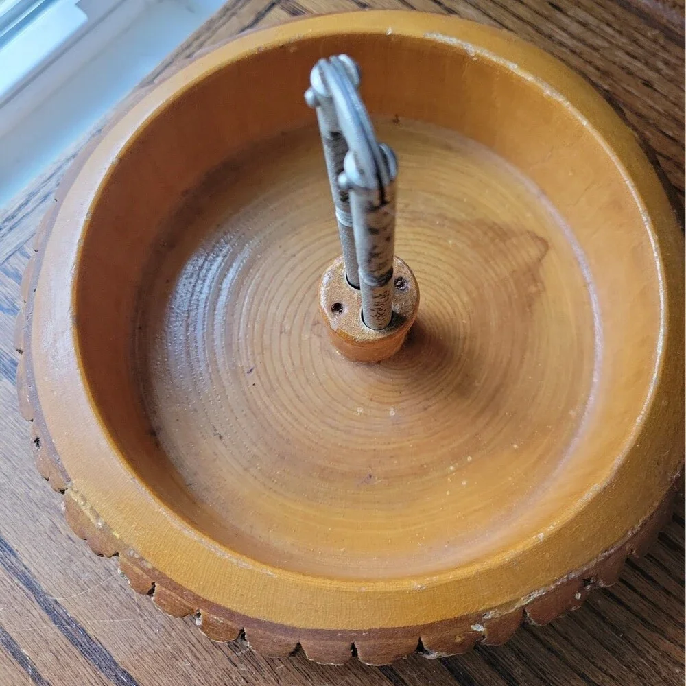 Vtg MCM Nut Bowl Rustic Edge Tree Bark Set with 1 Nutcracker 9